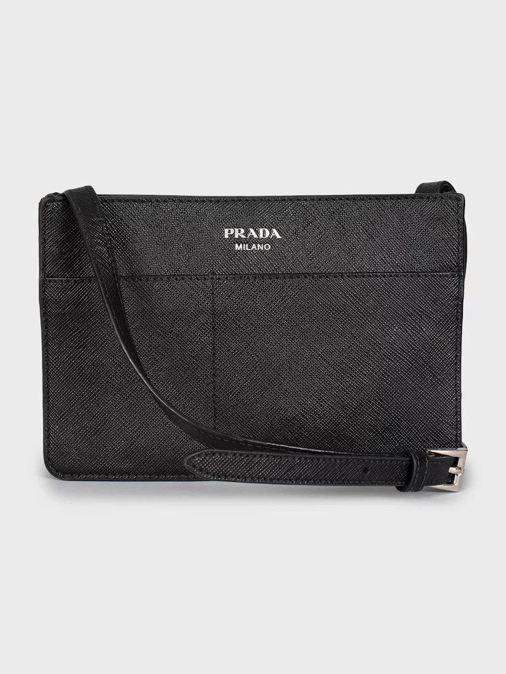 Prada Black Saffiano Leather Messenger Shoulder Black Bag